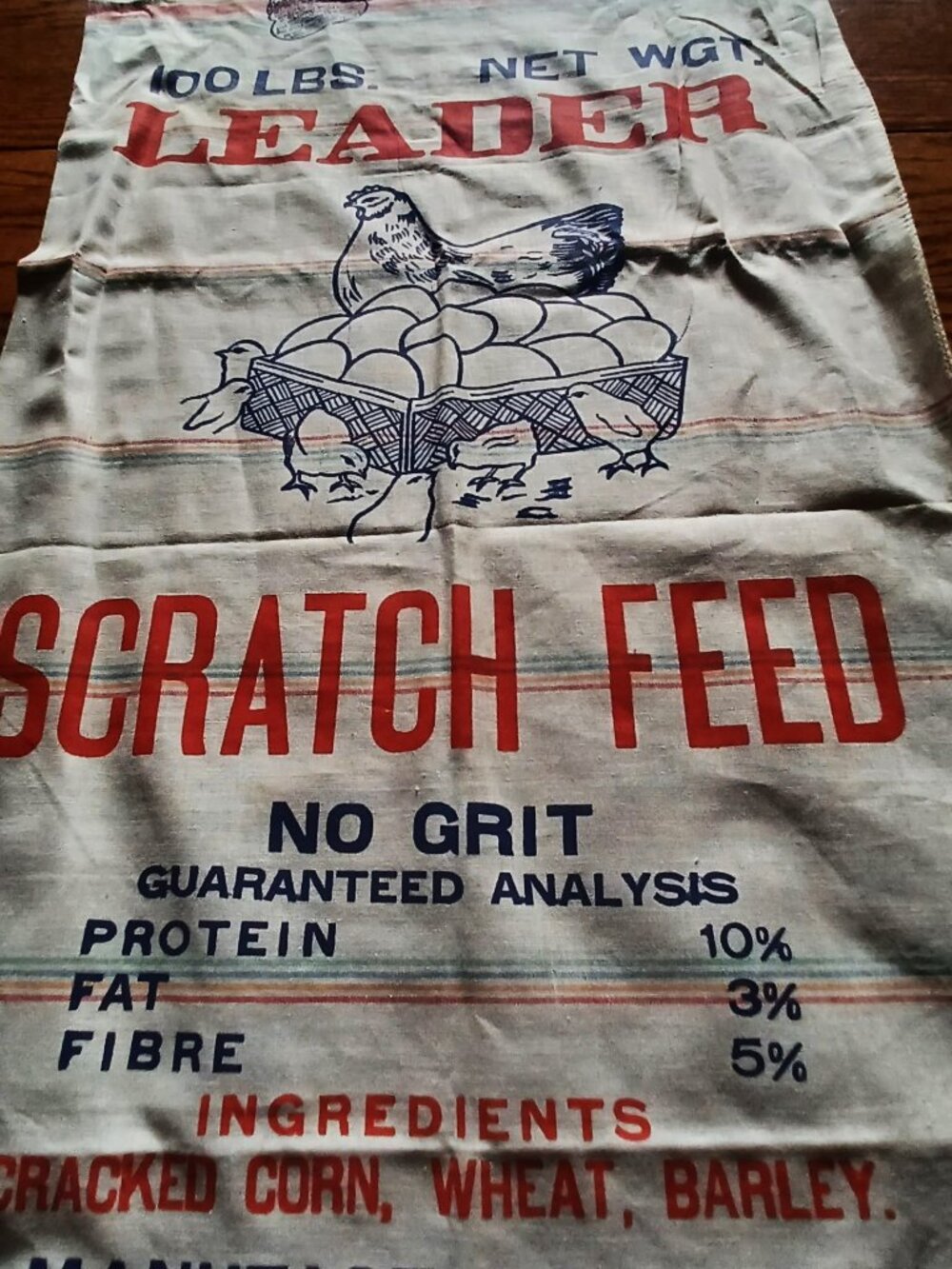 Vintage Leader Scratch Feed No Grit Cloth Sack - Grand Rapids MI